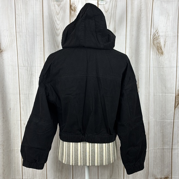 Forever 21 Cropped Jacket Hooded Lined Coat Drawstring Suede Black Size Small - Picture 3 of 16